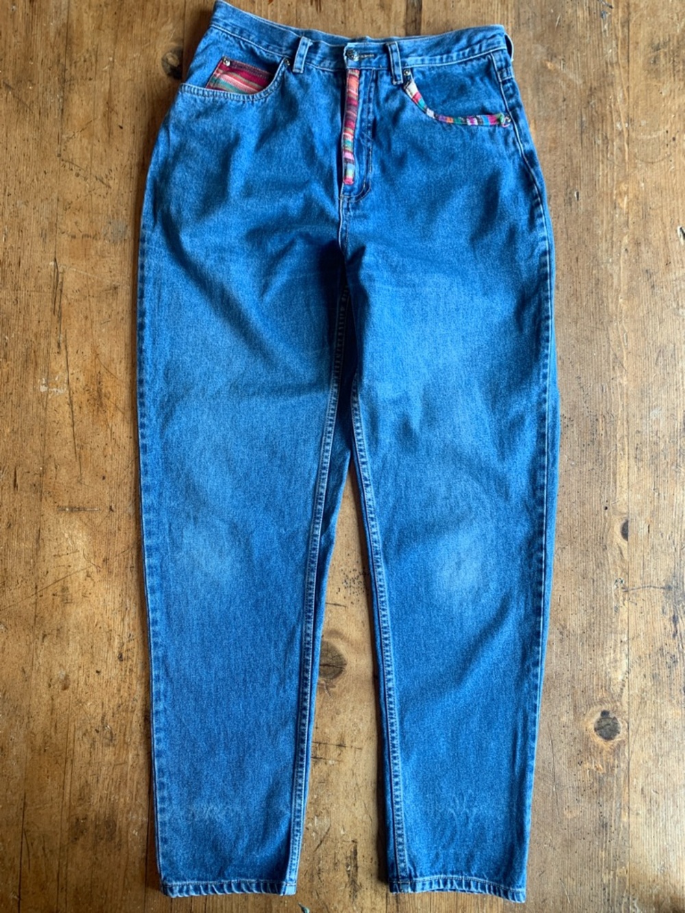 Carole Little Blue Denim Jeans with Multicolor Trim 90’s